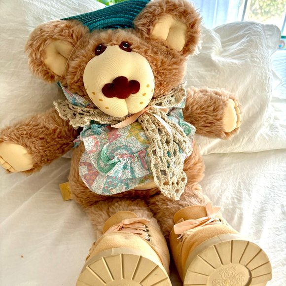 1980's Vintage Xaveir Roberts Girl w/Blue Hat Furskins Spring Attire Bear Plush - Picture 2 of 10